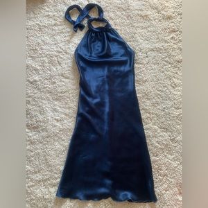 Forever Navy Satin Halter Dress